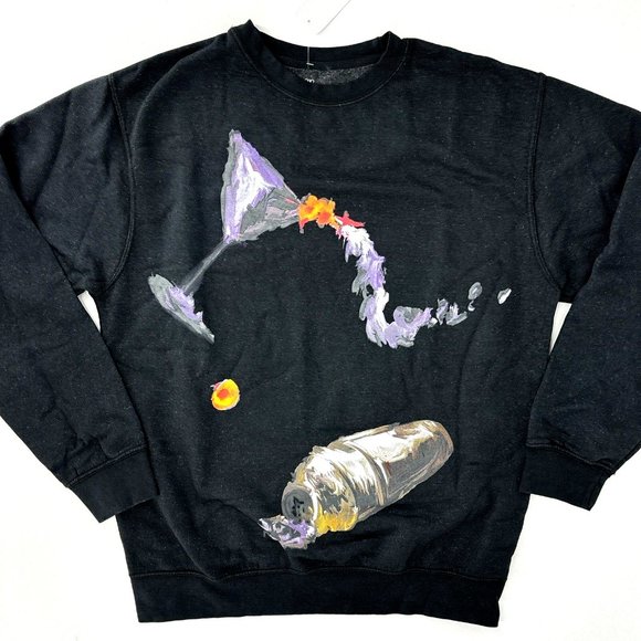 Ripple Junction Sweatshirt Mens Size Large Black Martini Cigar Art‎ Crew NWT $69 - Picture 1 of 7
